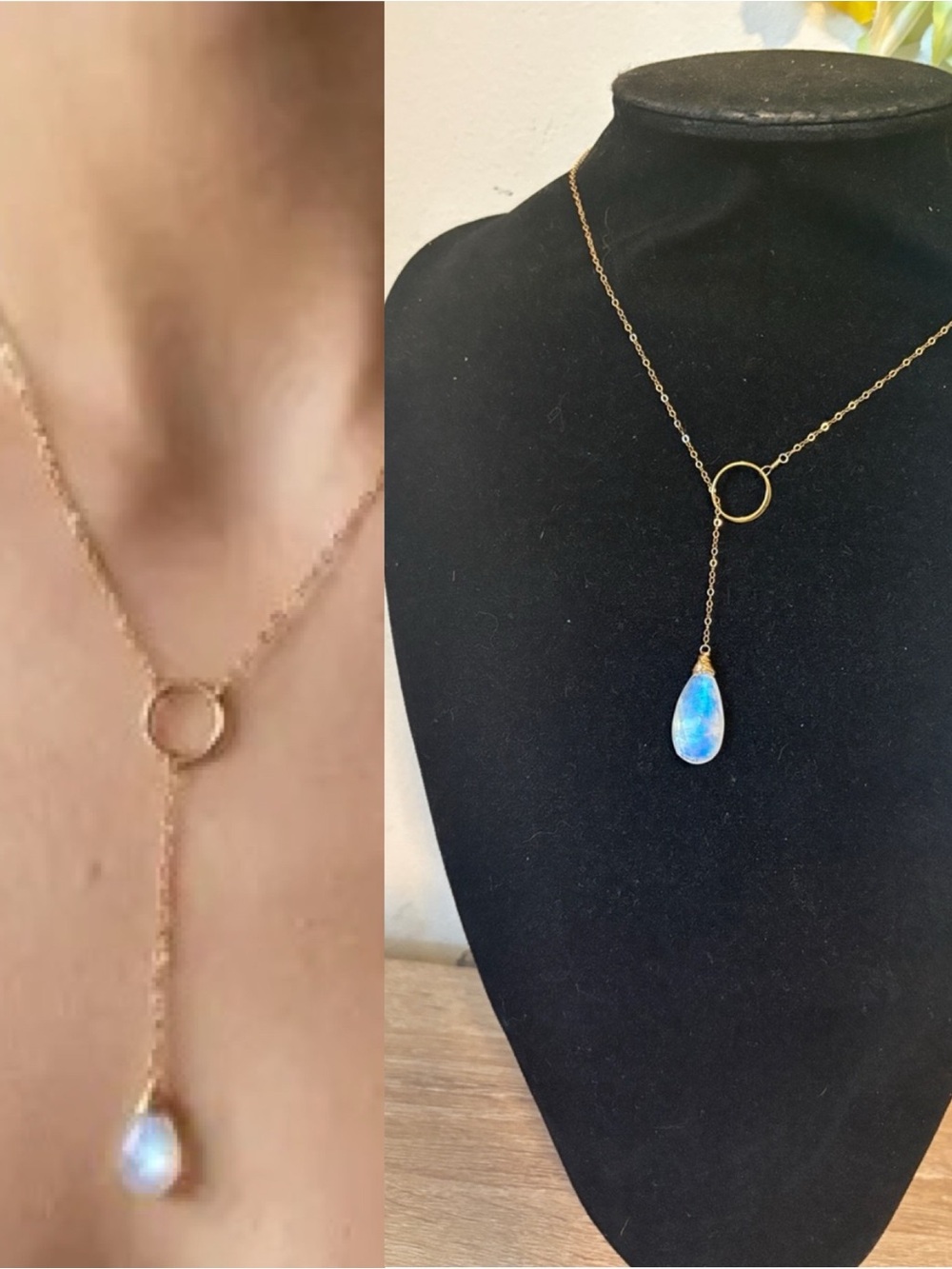 Rainbow Moonstone Lariat Necklace EUC